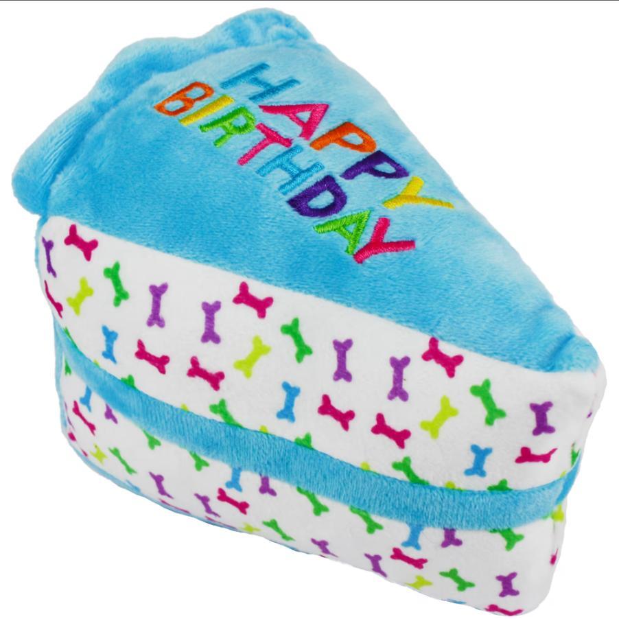 Multipet Birthday Cake Slice Dog Toy, Blue, 6-in