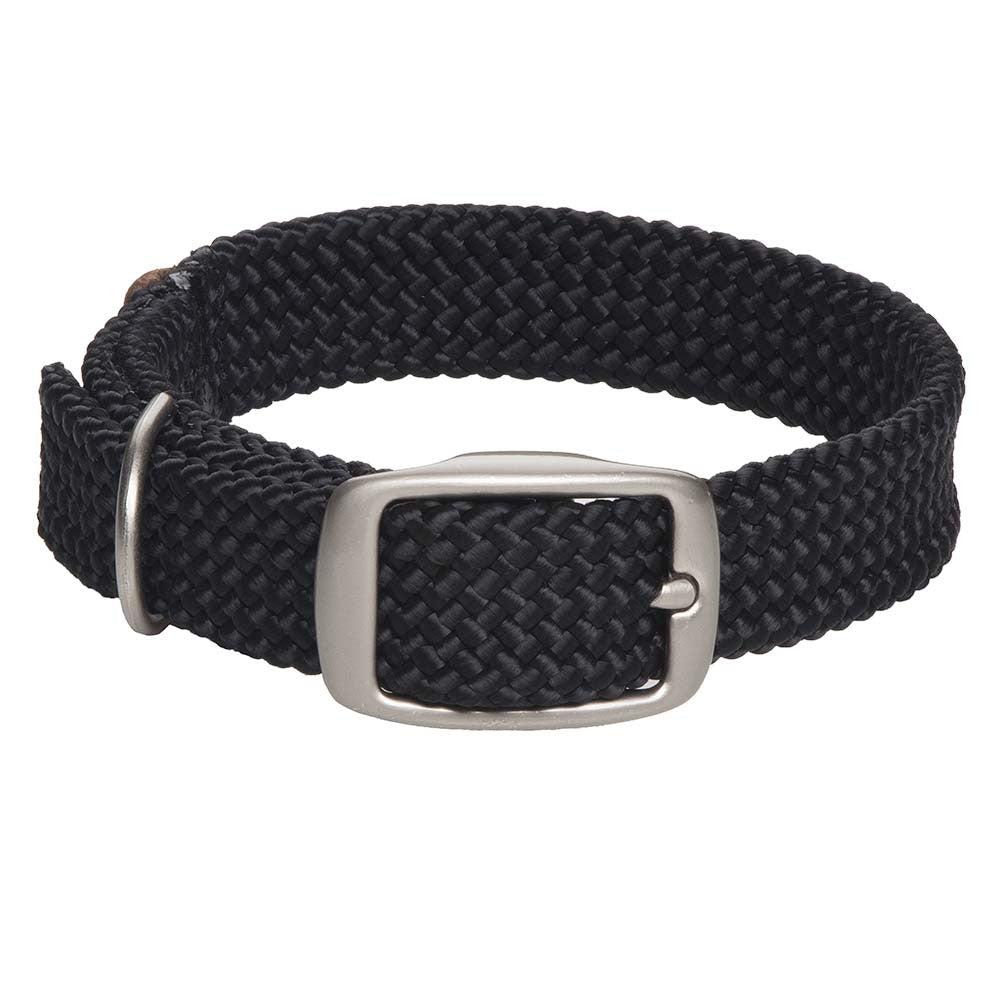 Mendota Pet Double Braid Satin Nickel Dog Collar, Black, 1-in x 24-in