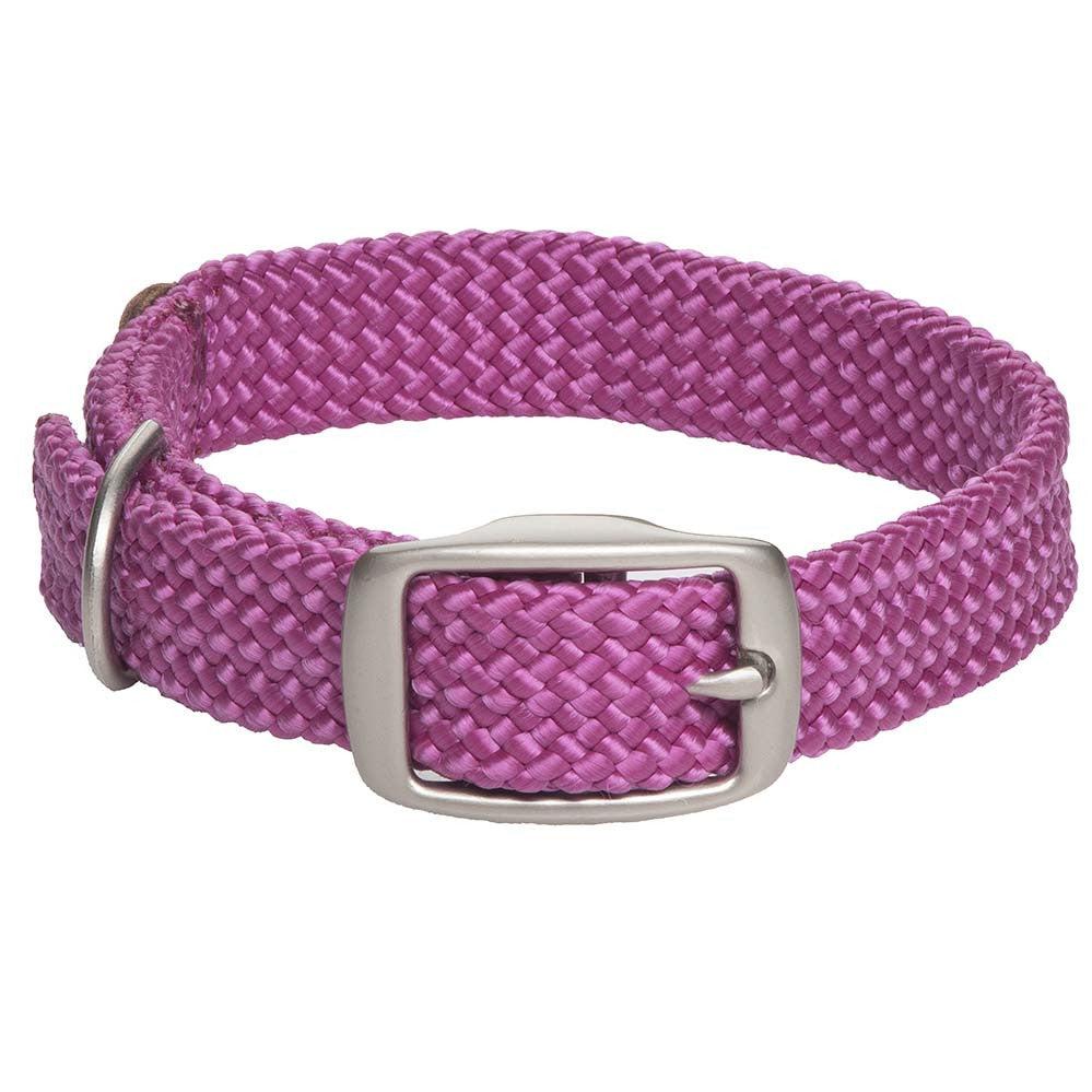 Mendota Pet Double Braid Satin Nickel Dog Collar, Raspberry, 1-in x 18-in