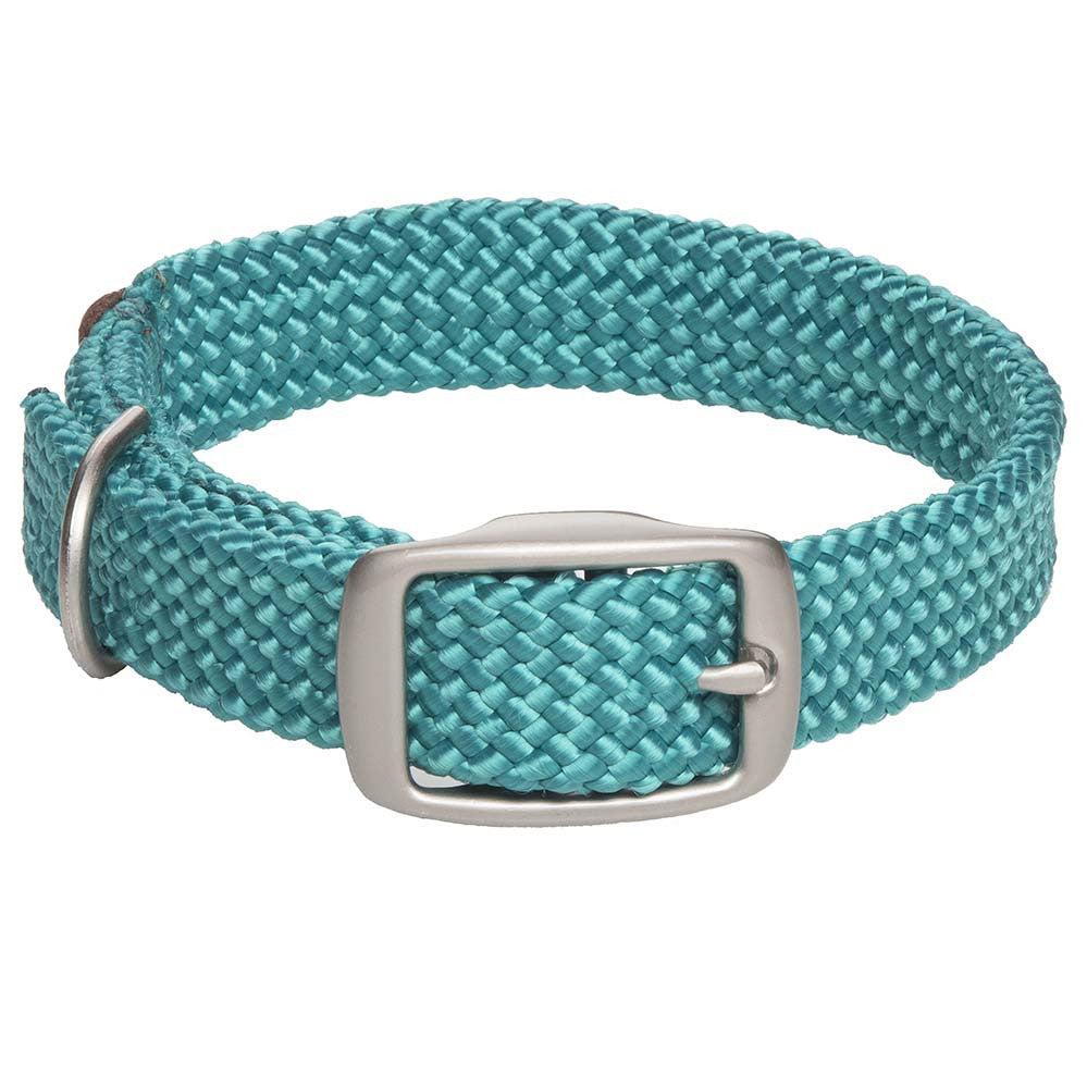 Mendota Pet Double Braid Satin Nickel Dog Collar, Teal, 1-in x 18-in