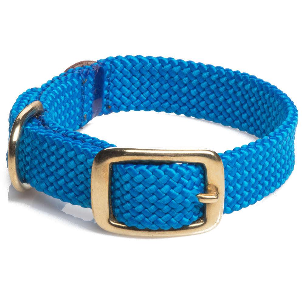 Mendota Pet Double Braid Brass Dog Collar, Blue, 1-in x 24-in