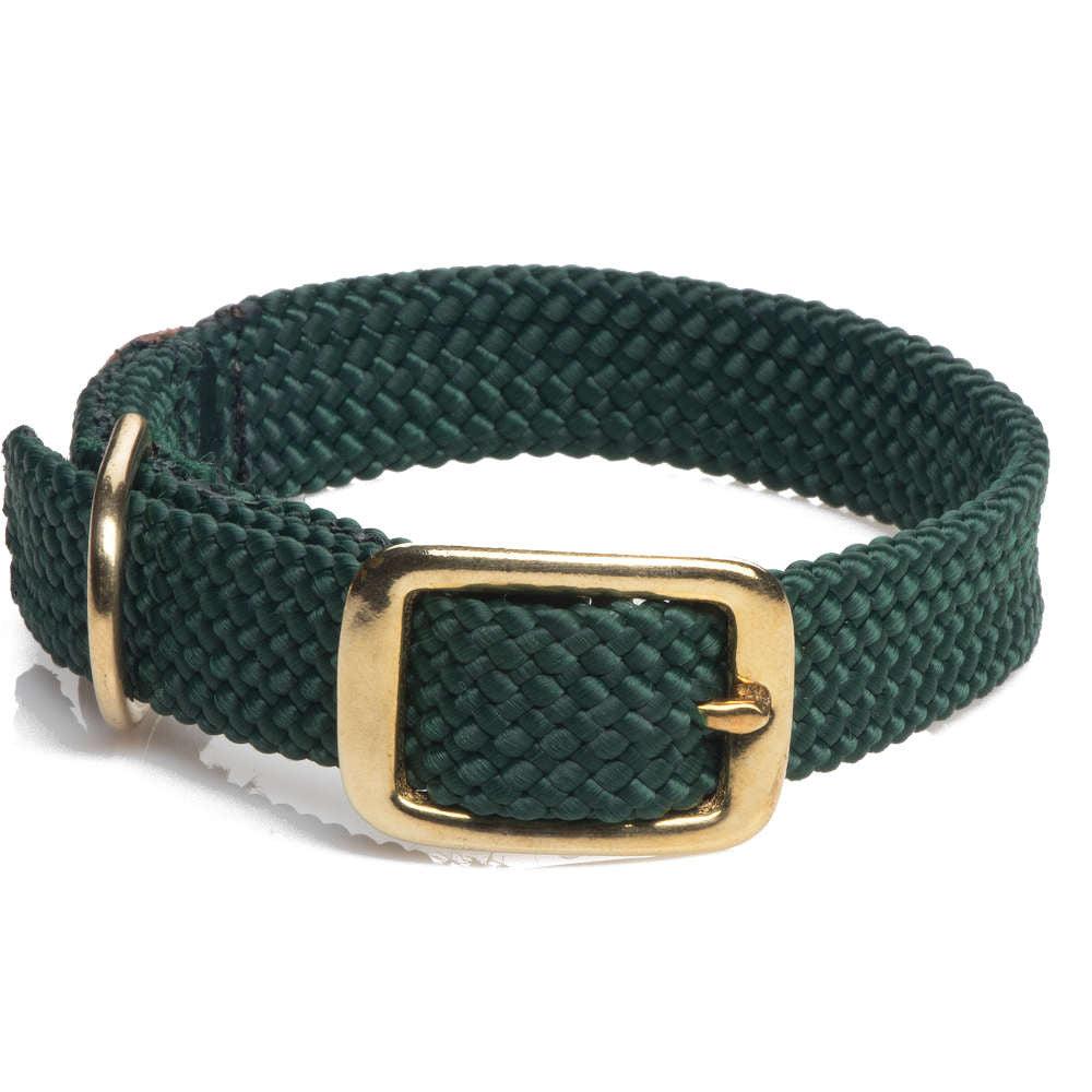 Mendota Pet Double Braid Brass Dog Collar, Hunter Green, 1-in x 24-in