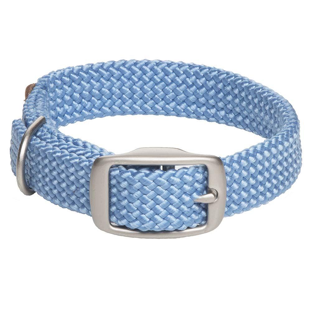 Mendota Pet Double Braid Satin Nickel Junior Dog Collar, Sky Blue, 9/16-in x 14-in
