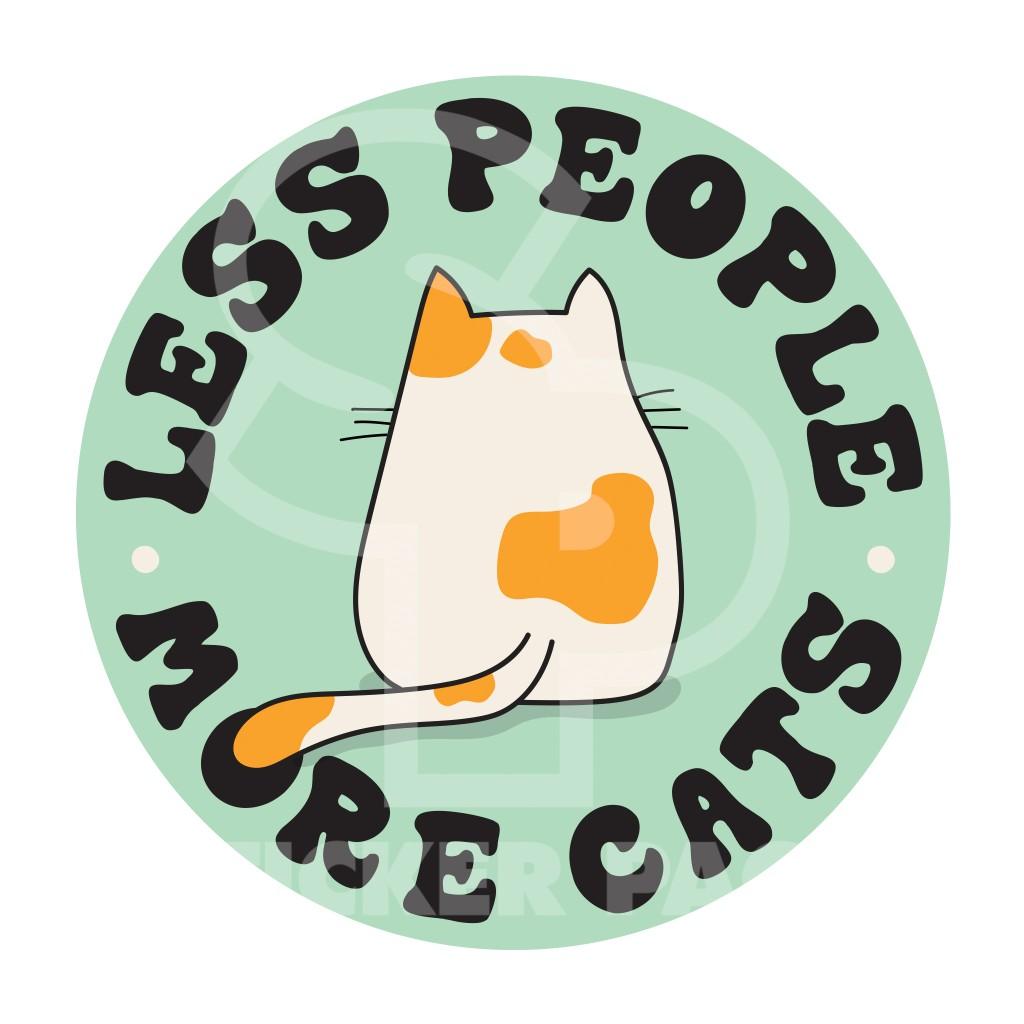 Sticker Pack Less People More Cats Circle Sticker, Small, 2-in