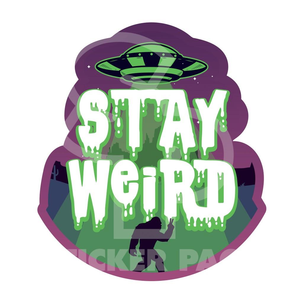Sticker Pack Stay Weird Bigfoot Alien Sticker, Small, 2-in