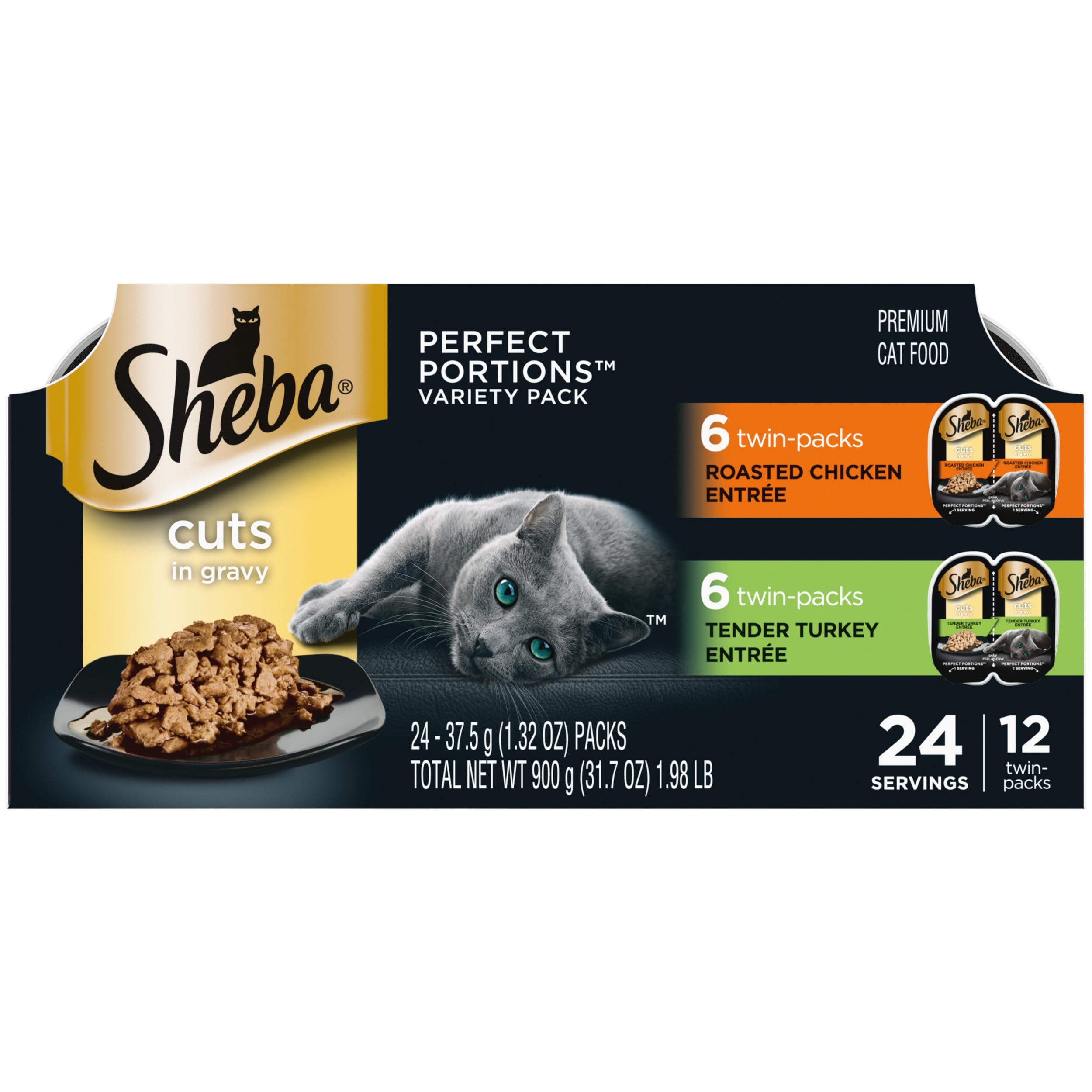 Sheba Perfect Portions Cuts in Gravy Chicken & Turkey Variety Pack Wet Cat Food Trays, 2.6-oz, 12-pk (Size: 2.6-oz, 12-pk)