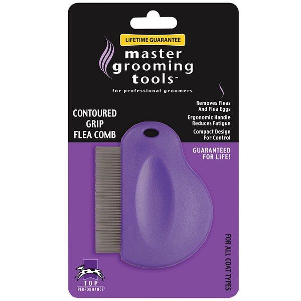 Master Grooming Tools Contoured Grip Pet Flea Comb, Purple