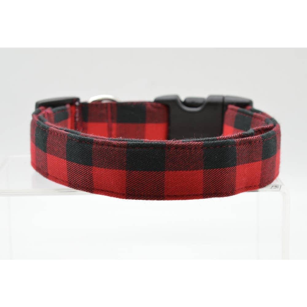 Dog Collar World Dog Collar, Red & Black Buffalo Plaid, Medium