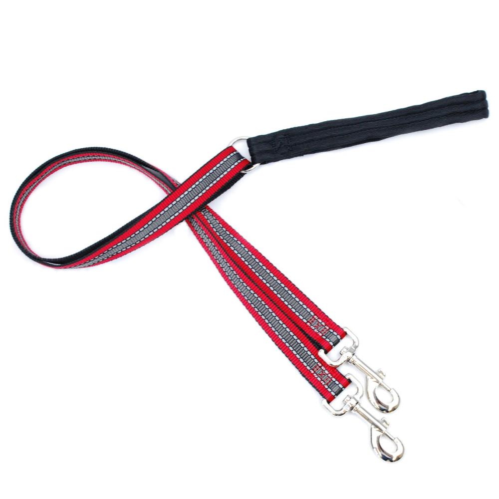 2 Hounds Design Double Connection Training Dog Leash, Reflective Red, 1-in