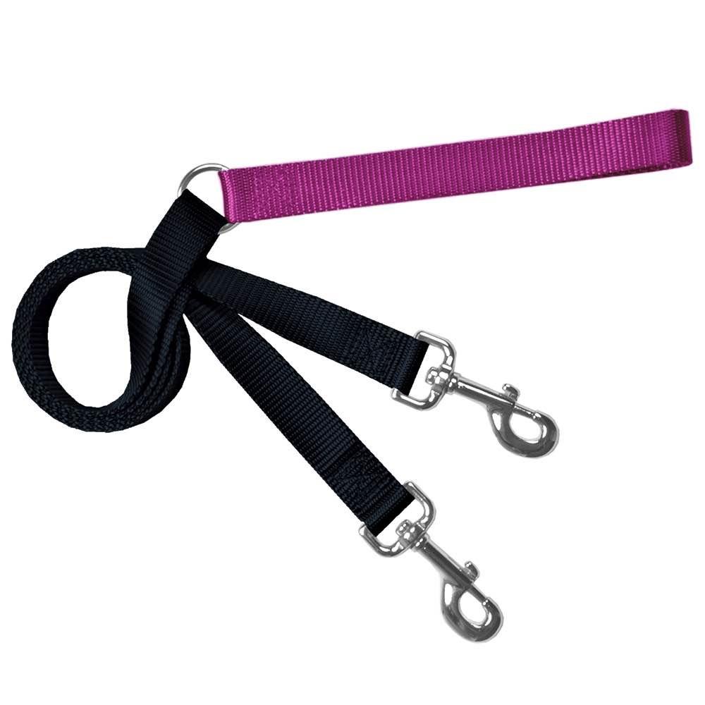 2 Hounds Design Double Connection Training Dog Leash, Raspberry, 5/8-in