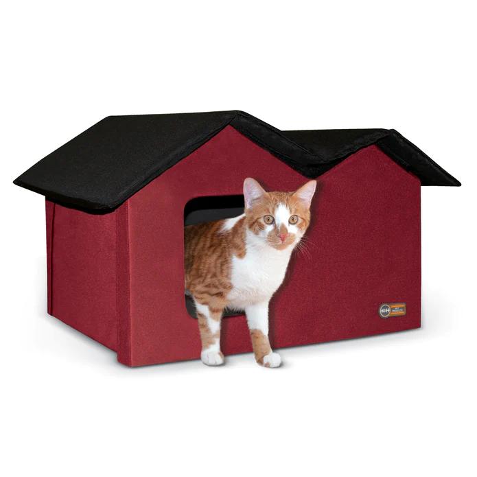 K&H Outdoor Heated Extra-Wide Kitty House, Barn Red/Black