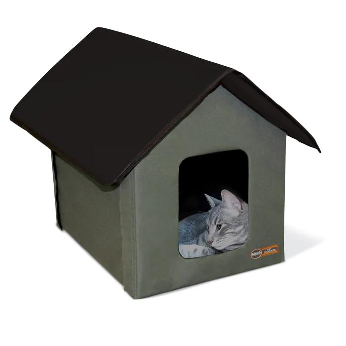 K&H Outdoor Unheated Kitty House, Olive/Black