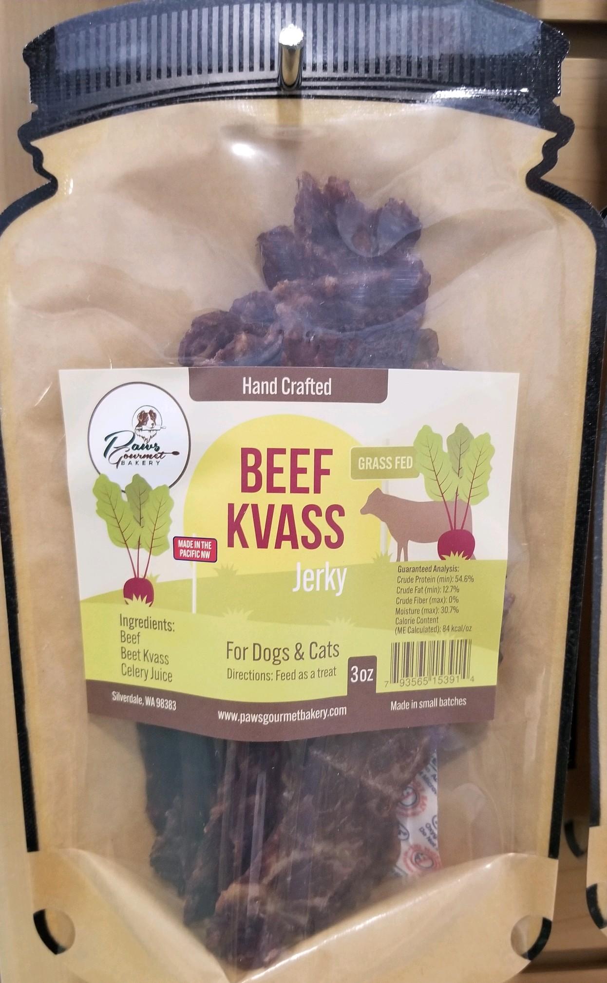 Paws Gourmet Bakery Beef Kvass Jerky Dog & Cat Treats, 3-oz