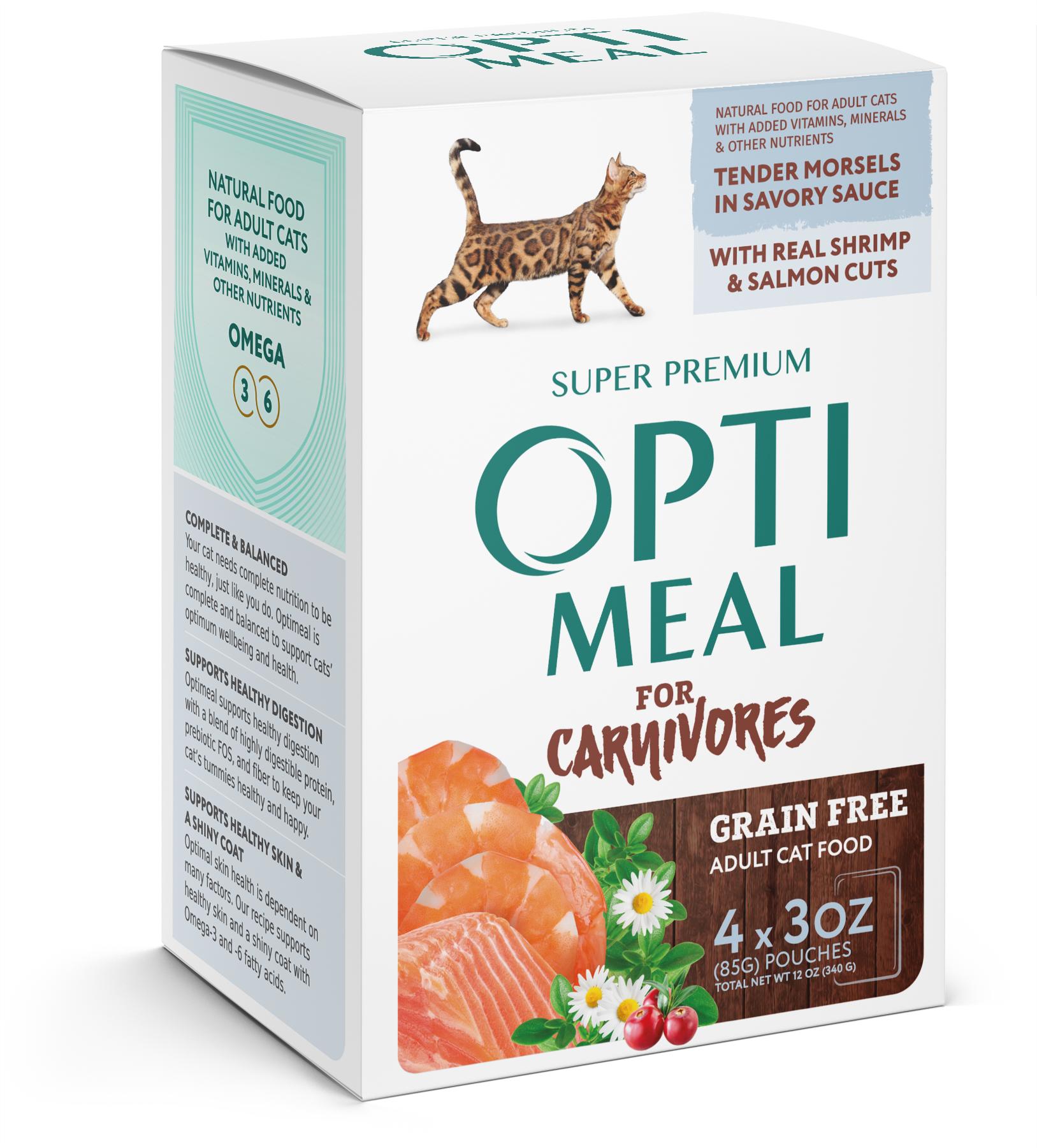 OptiMeal Tender Morsels in Savory Sauce Shrimp & Salmon Grain-Free Wet Cat Food