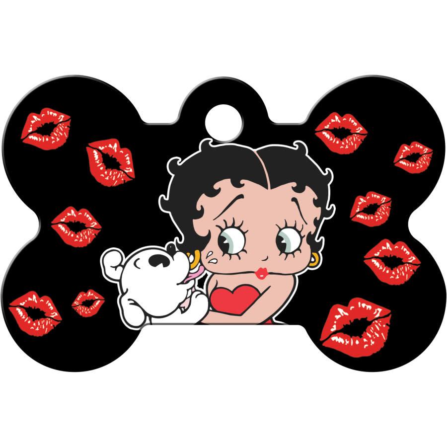 Quick-Tag Betty Boop Kisses Bone Engravable Pet ID Tag, Large