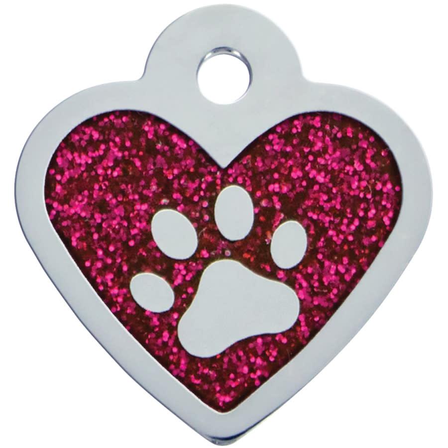 Quick-Tag Pink Inset Paw Epoxy Heart Engravable Pet ID Tag, Small