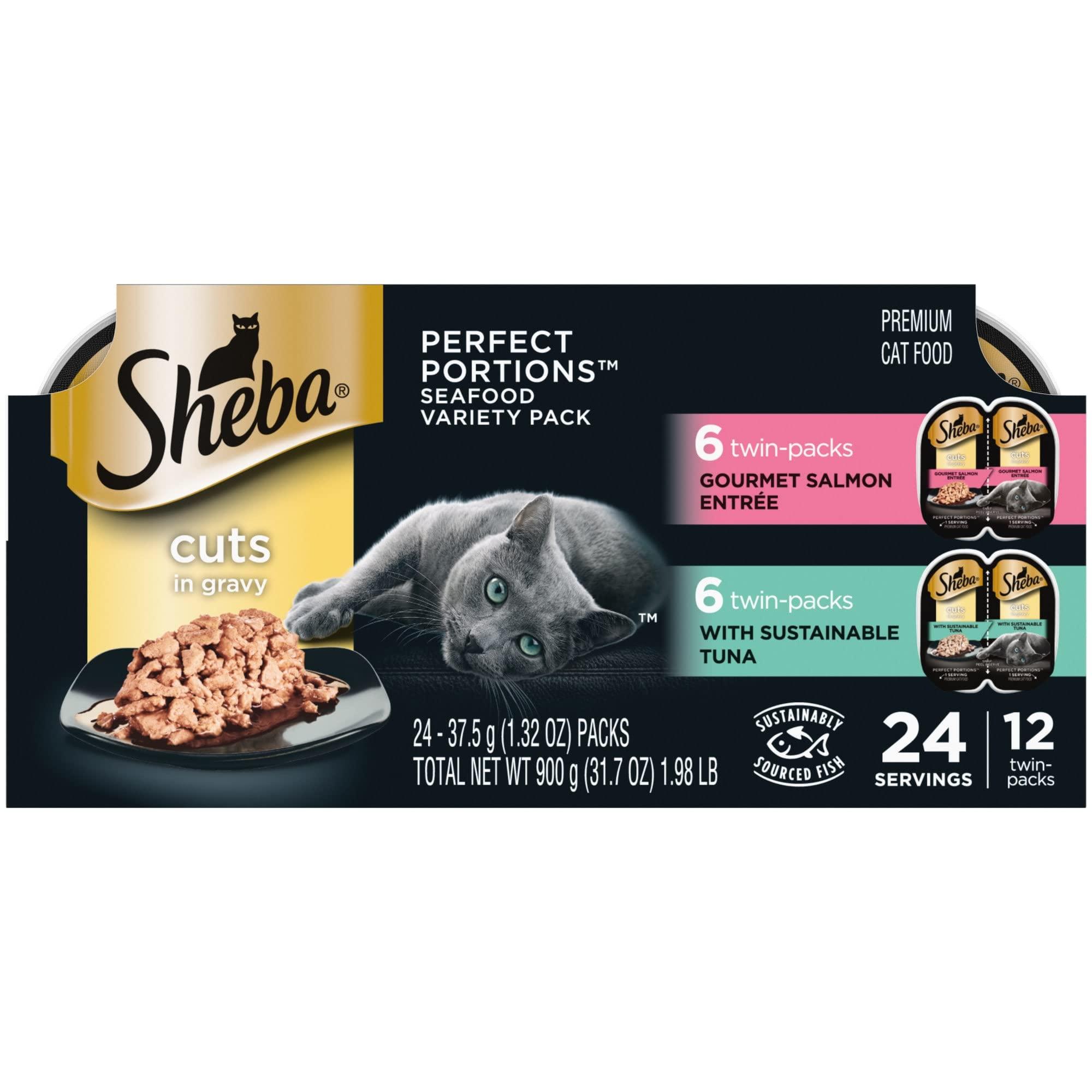 Sheba Perfect Portions Seafood Cuts in Gravy Salmon & Tuna Variety Pack Wet Cat Food Trays