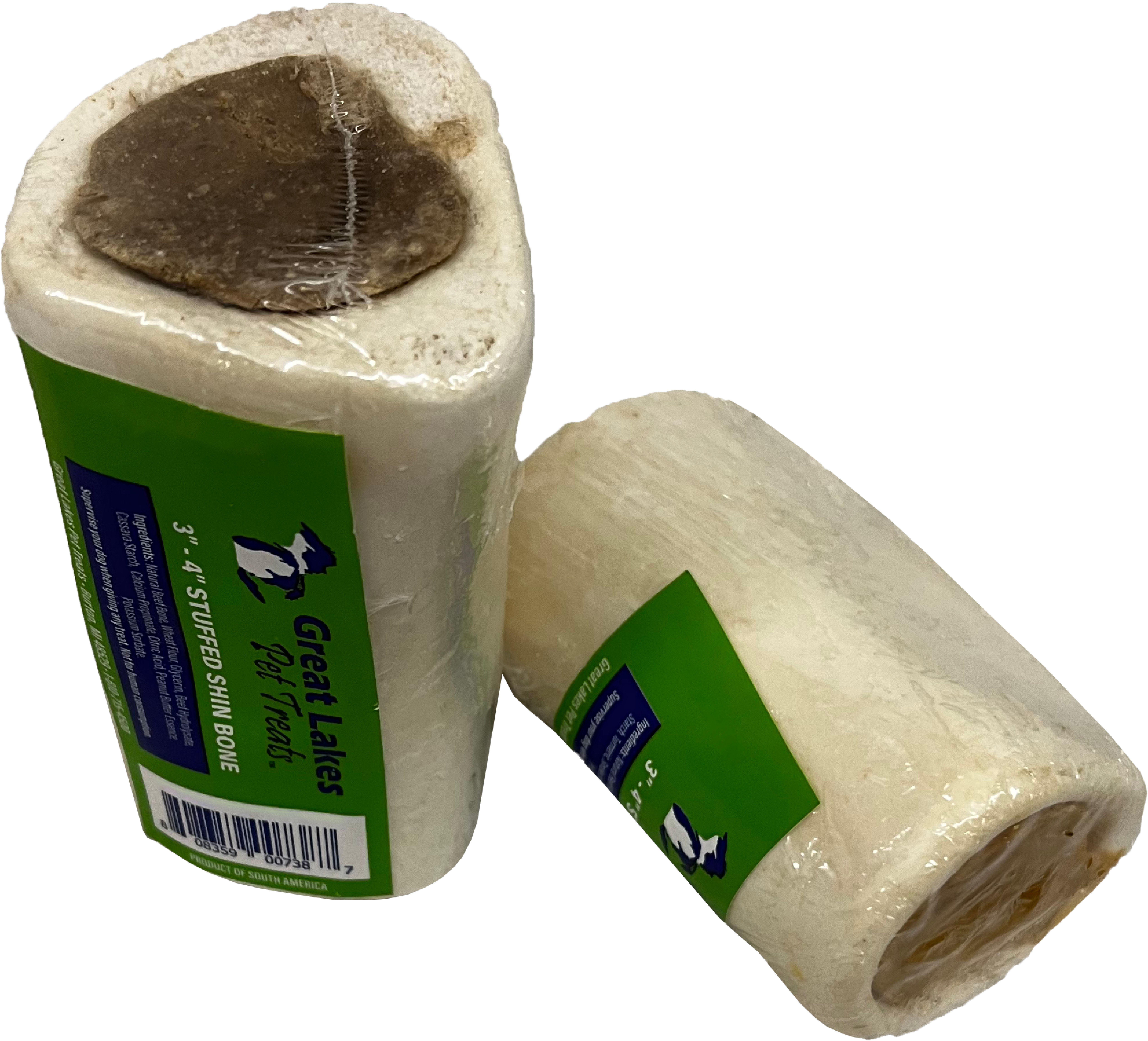 Great Lakes Bull Stick Filled Shin Bone Dog Treats, 3-4-in