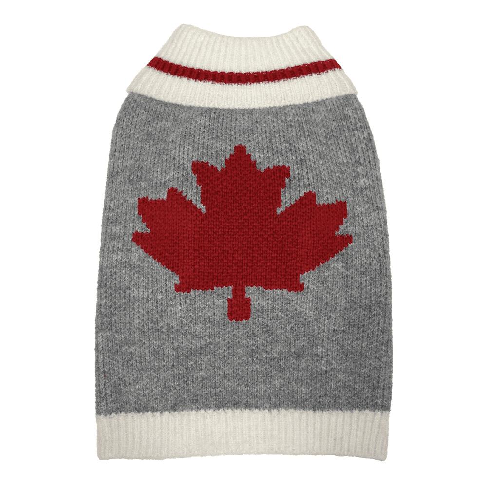 foufouBRANDS Heritage Maple Leaf Dog Sweater, Grey