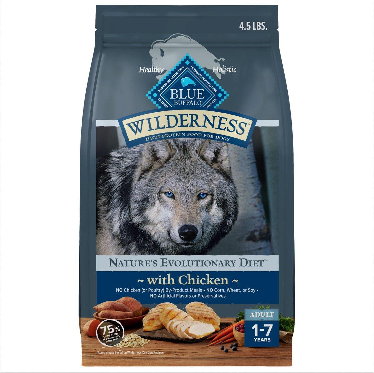 Blue Buffalo BLUE Wilderness Chicken with Wholesome Grains Adult Dry Dog Food, 4.5-lb