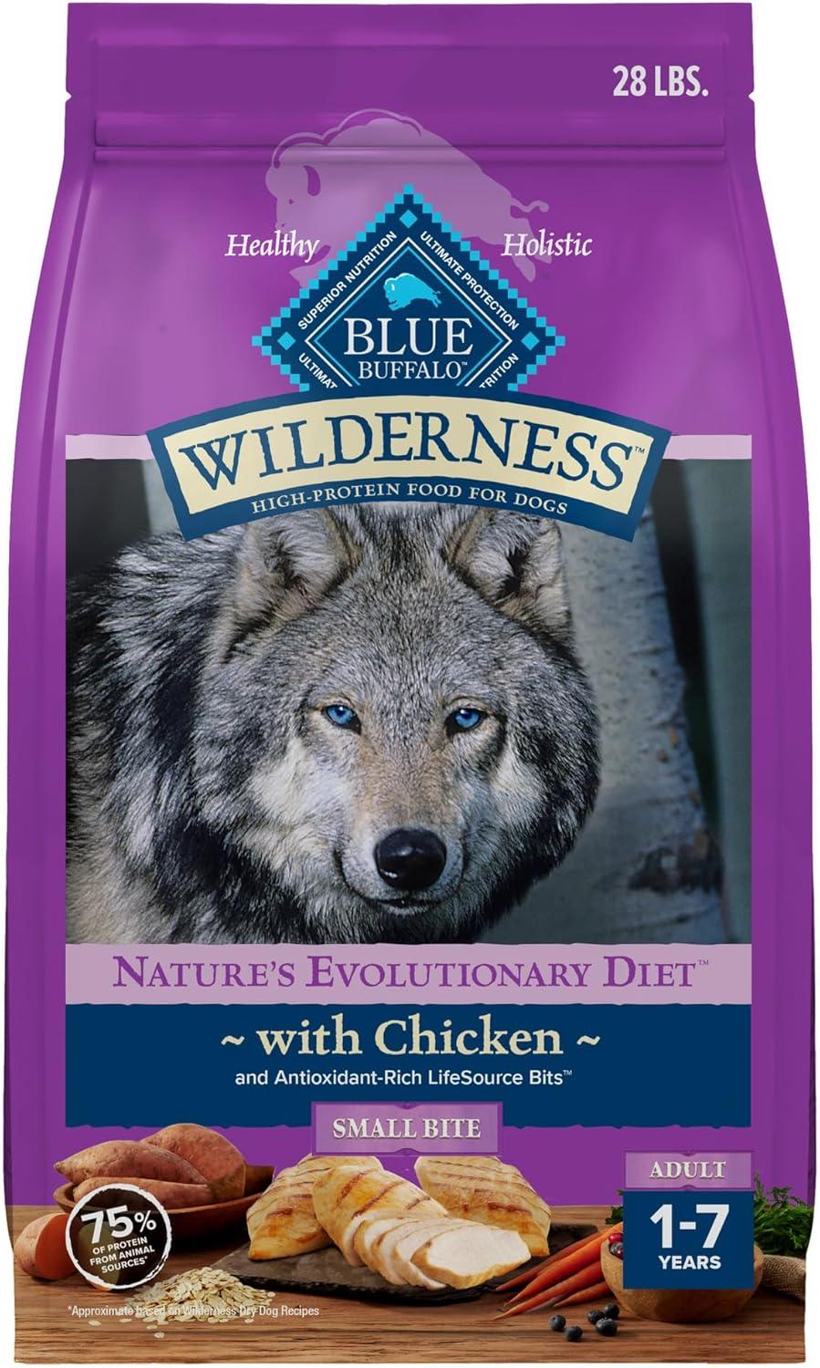 Blue Buffalo BLUE Wilderness Chicken with Wholesome Grains Small Bite Adult Dry Dog Food, 28-lb