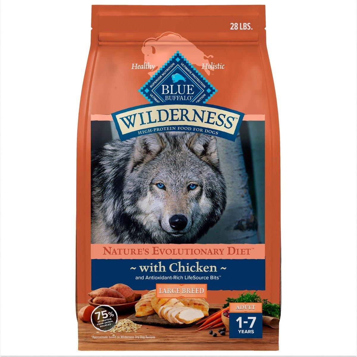 Blue Buffalo BLUE Wilderness Chicken with Wholesome Grains Large Breed Adult Dry Dog Food, 28-lb