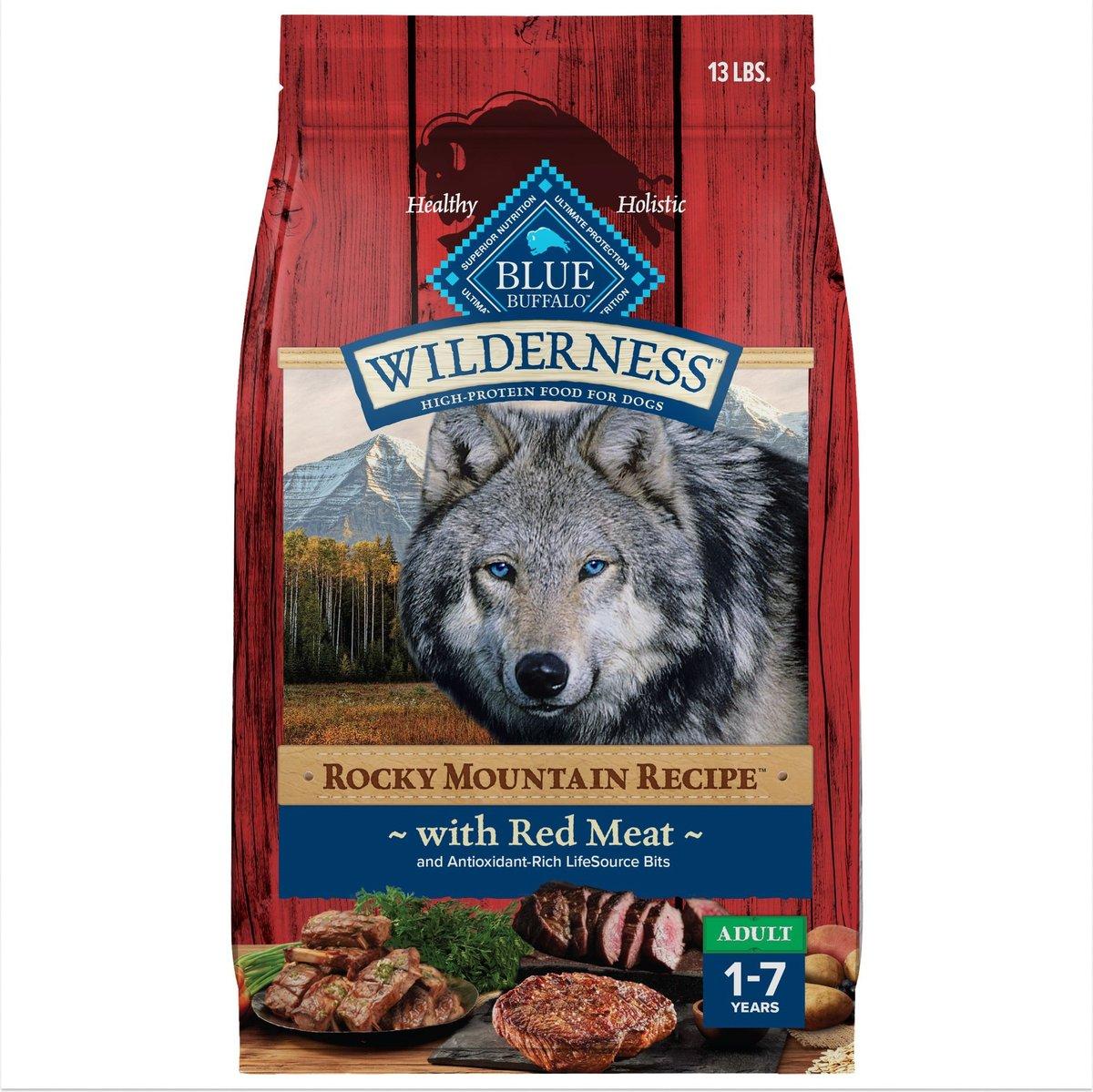 Blue Buffalo BLUE Wilderness Rocky Mountain Recipe Red Meat with Wholesome Grains Adult Dry Dog Food, 13-lb