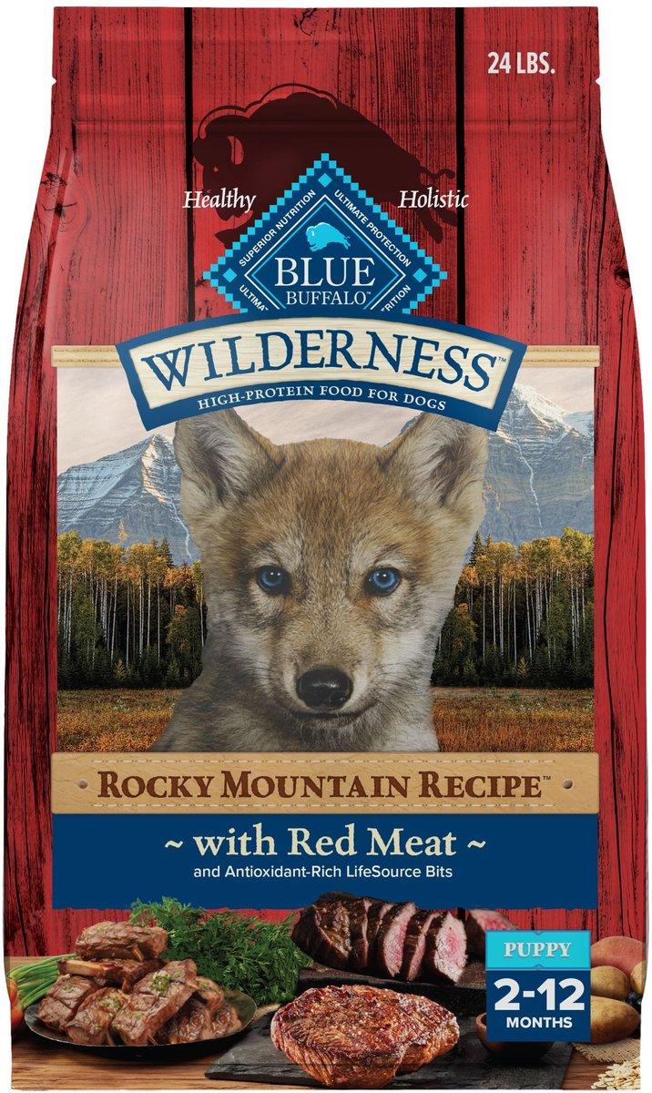Blue Buffalo BLUE Wilderness Rocky Mountain Recipe Red Meat with Wholesome Grains Puppy Dry Dog Food, 24-lb