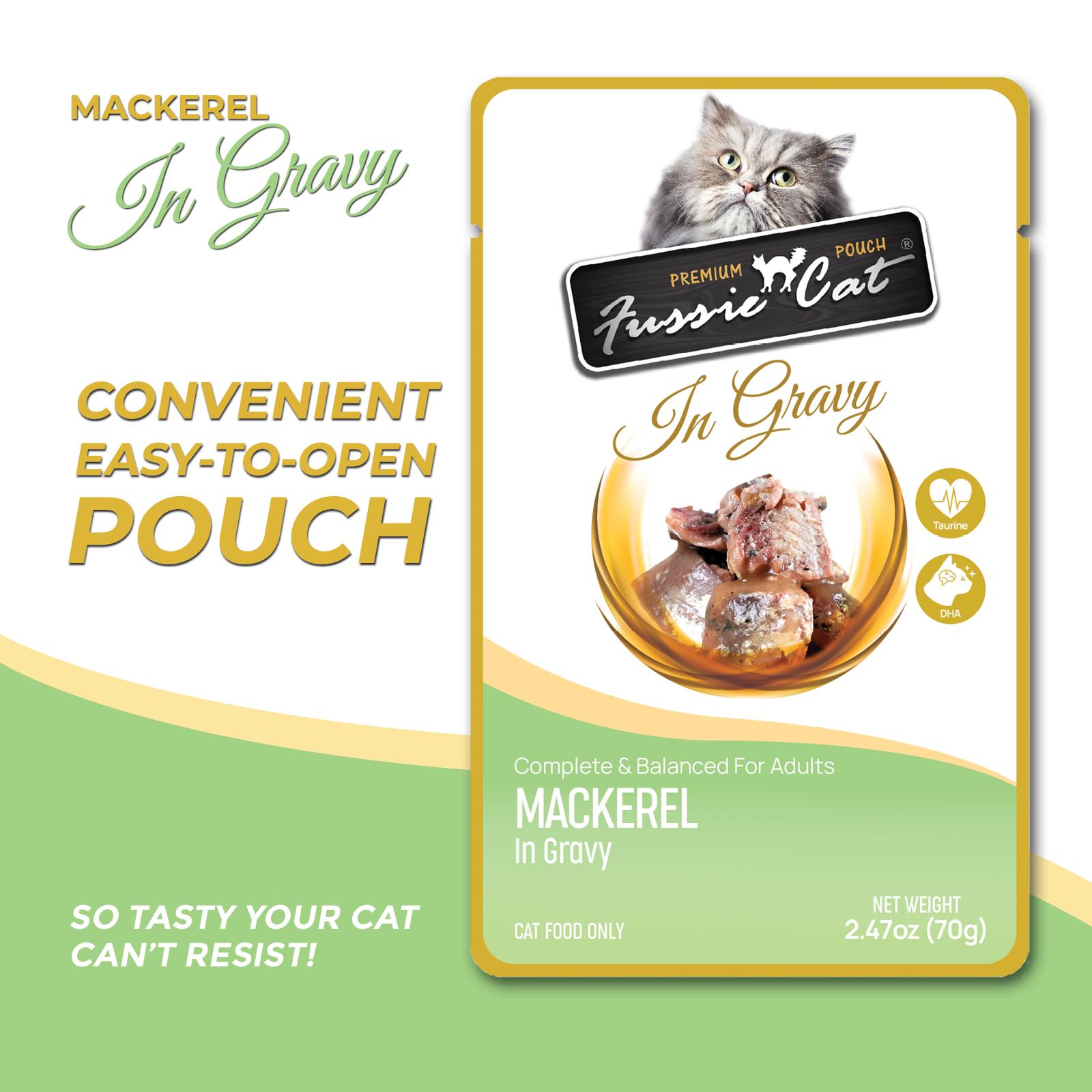 Fussie Cat Premium Mackerel in Gravy Wet Cat Food Pouch, 2.47-oz