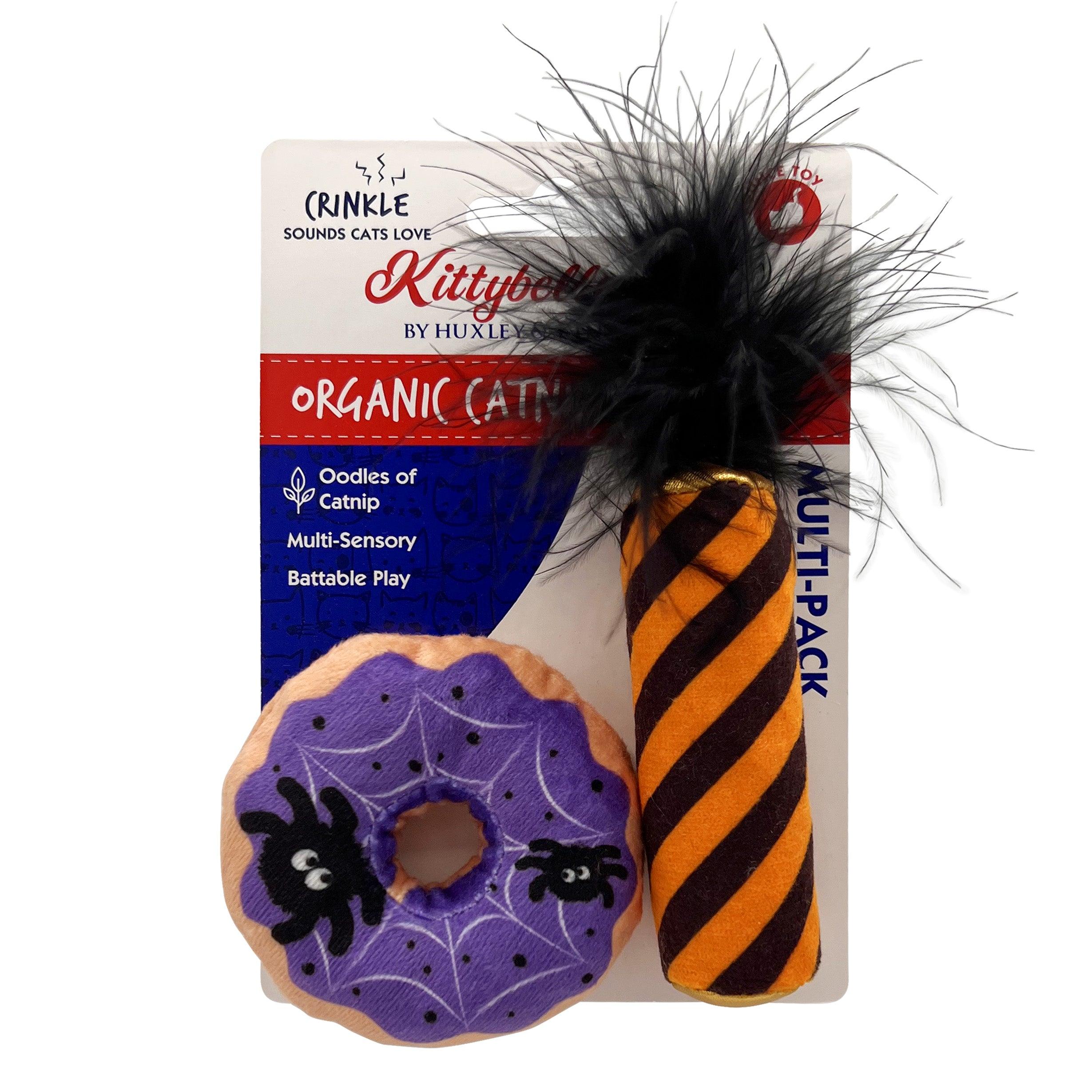 Huxley & Kent Kittybelles Spiderweb Donut & Black Flame Candle Plush Cat Toy, 2-pk