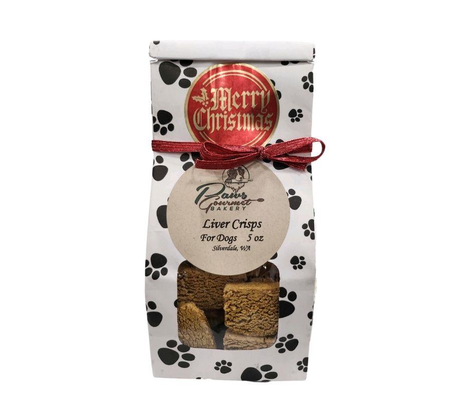 Paws Gourmet Bakery Christmas Liver Crisps Gift Bag Dog Treats, 5-oz