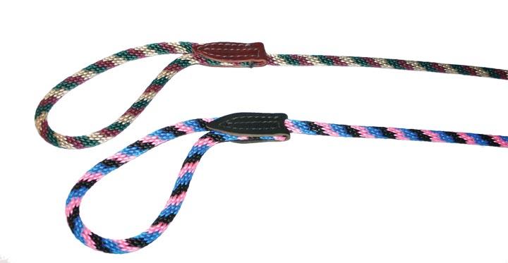 Leather Brothers/OmniPet British Rope Brass Snap Dog Lead, Black/Hot Pink/Blue