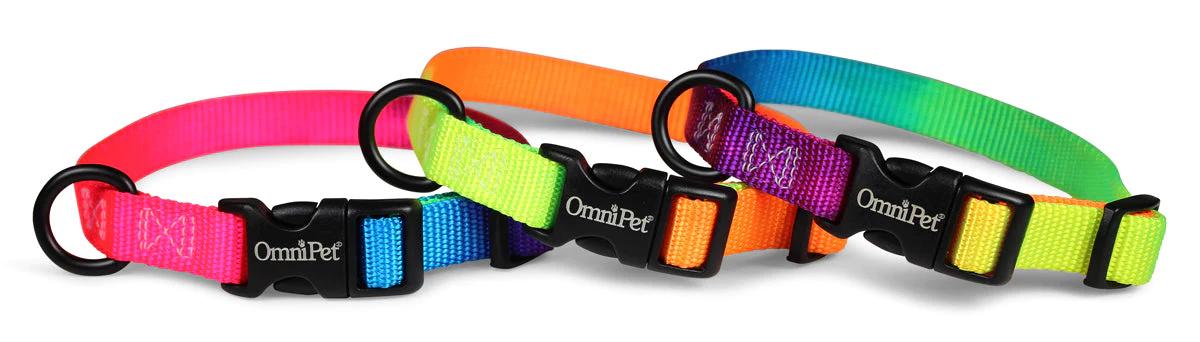 Leather Brothers/OmniPet Kwik-Klip Nylon Adjustable Dog Collar, Rainbow, Assorted, 1-in x 18-26-in
