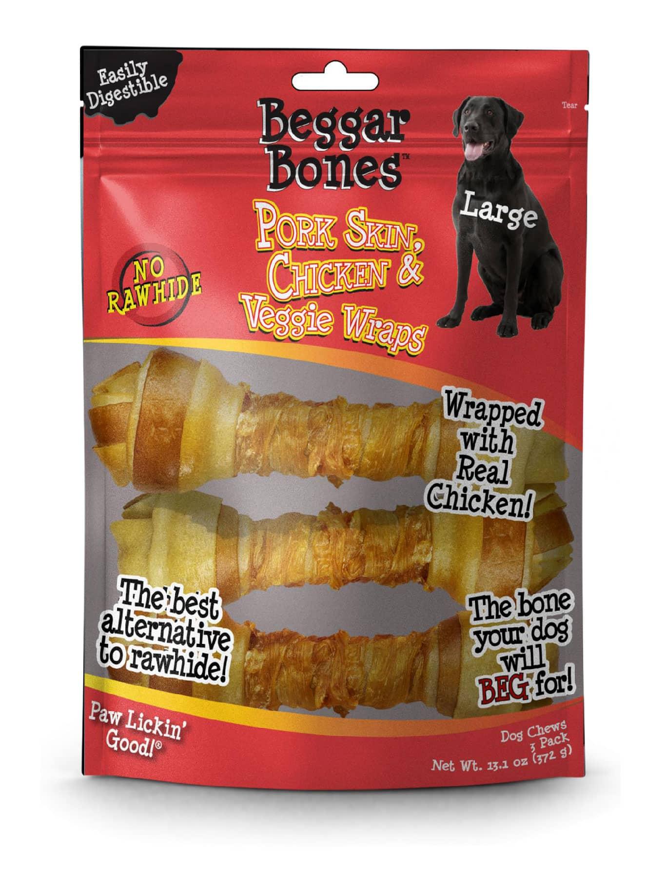 Savory Prime Beggar Bone Pork Skin, Chicken & Veggie Wraps Dog Treats, Large, 3-pk
