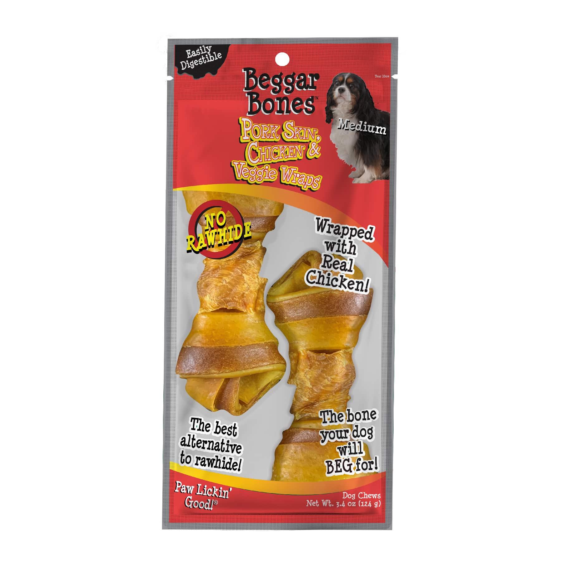 Savory Prime Beggar Bone Pork Skin, Chicken & Veggie Wraps Dog Treats, Medium, 2-pk