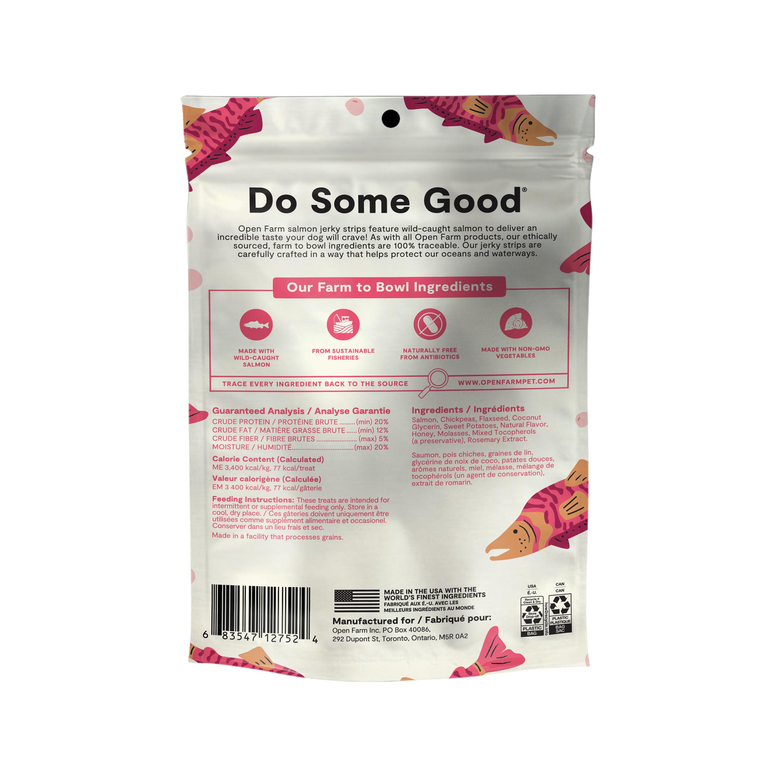 Open Farm Jerky Strips Wild-Caught Salmon Recipe Grain-Free Dog Treats, 5.6-oz