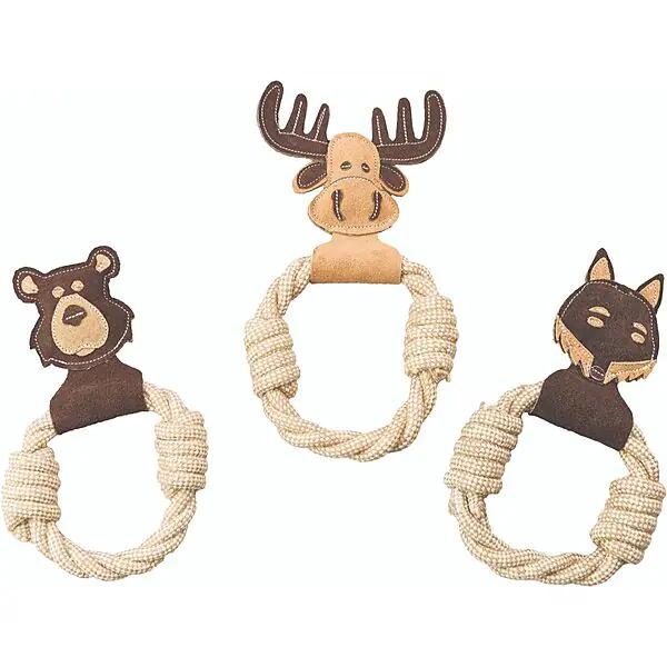 Ethical Pet Spot Dura-Fused Leather with Rope Ring Dog Toy, Assorted, 11-in
