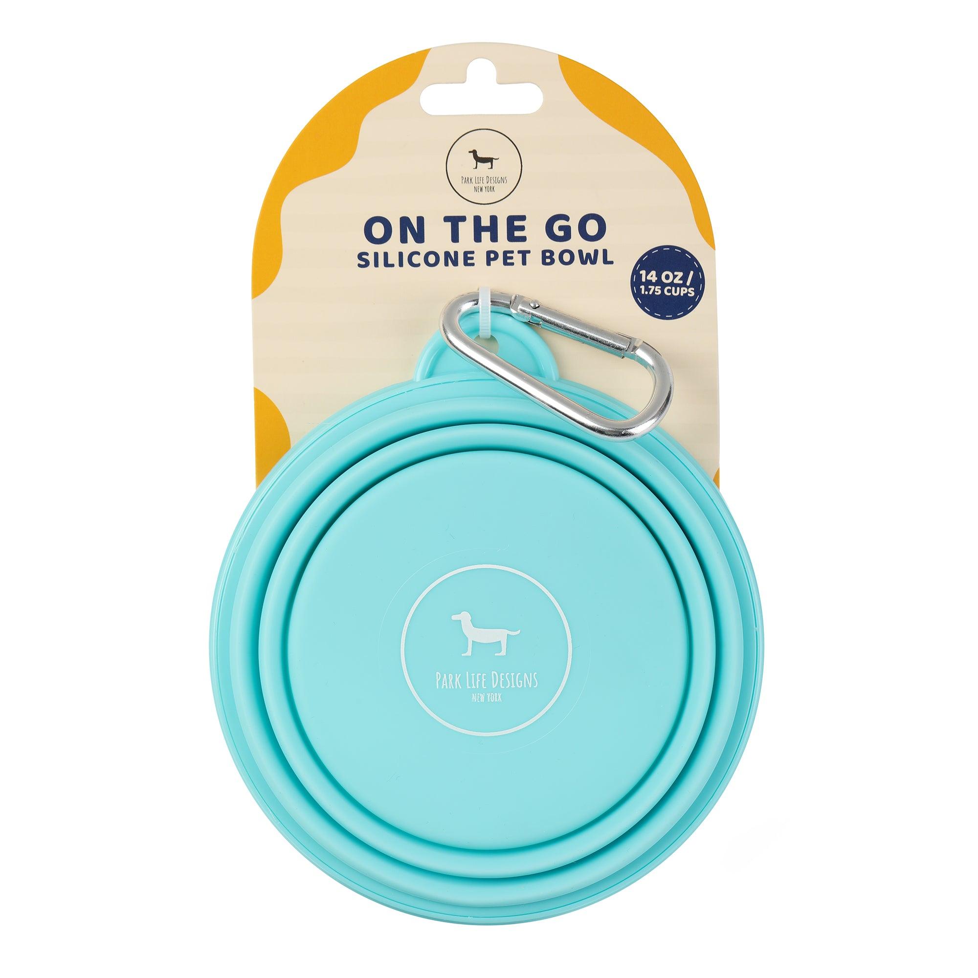 Park Life Designs On The Go Silcone Pet Bowl, Blue, 14-oz