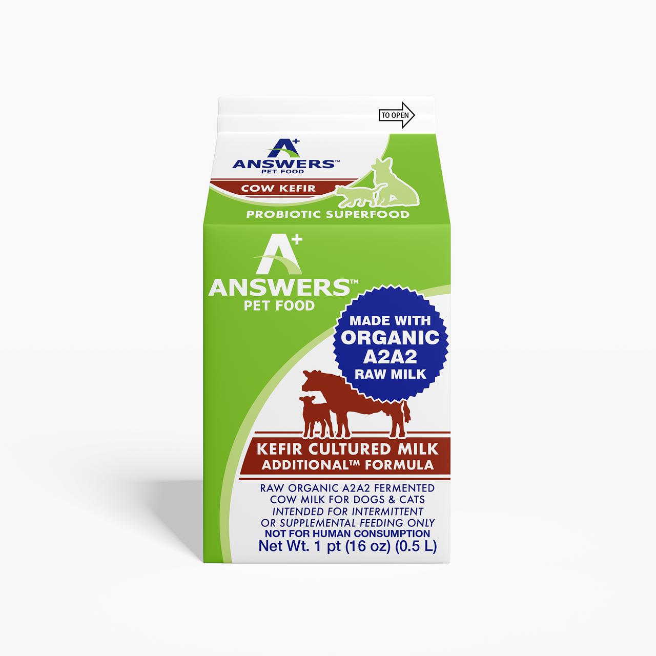 Answers Pet Food Power Pours Organic A2 Raw Cow Milk Kefir for Dogs & Cats, 16-oz