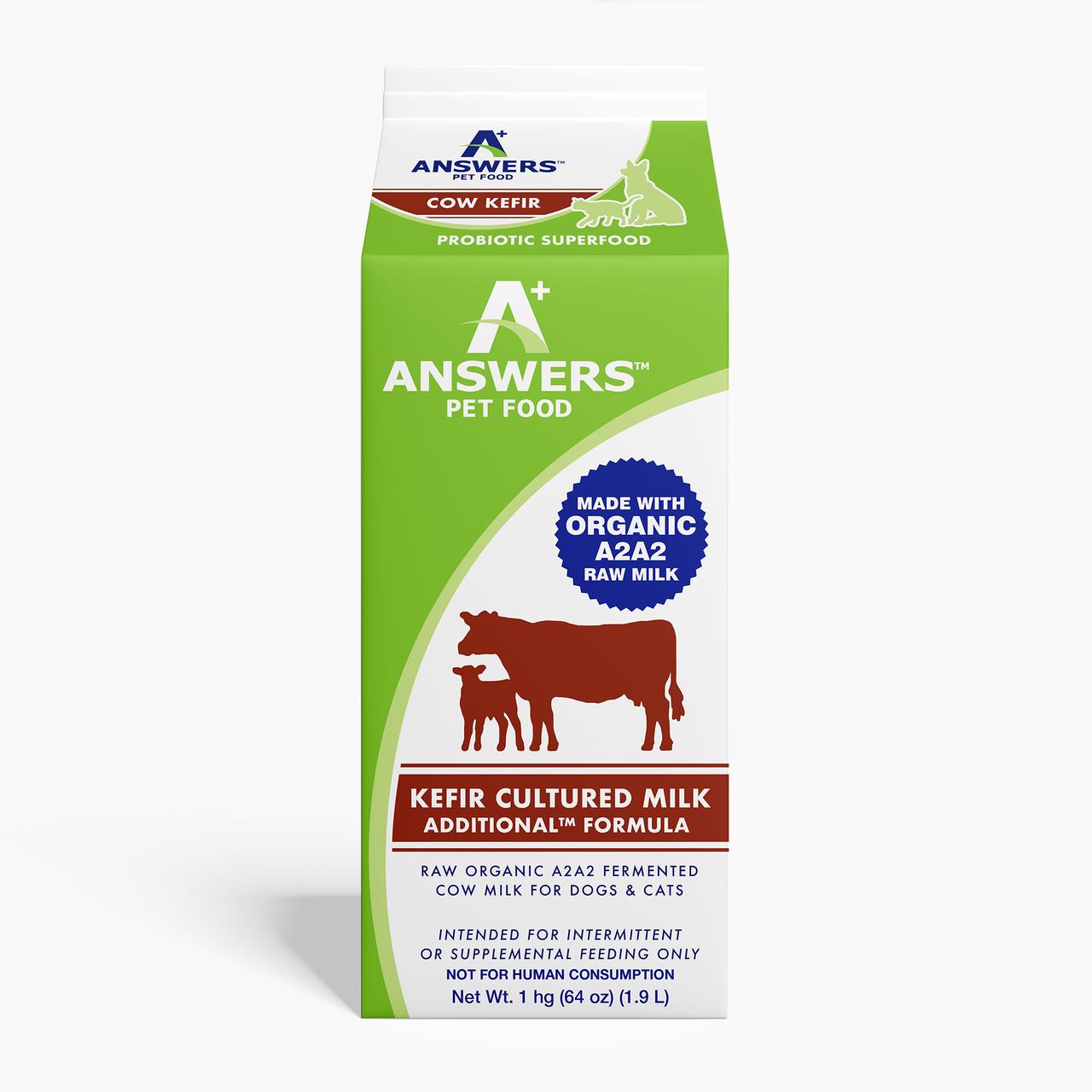 Answers Pet Food Power Pours Organic A2 Raw Cow Milk Kefir for Dogs & Cats, 64-oz