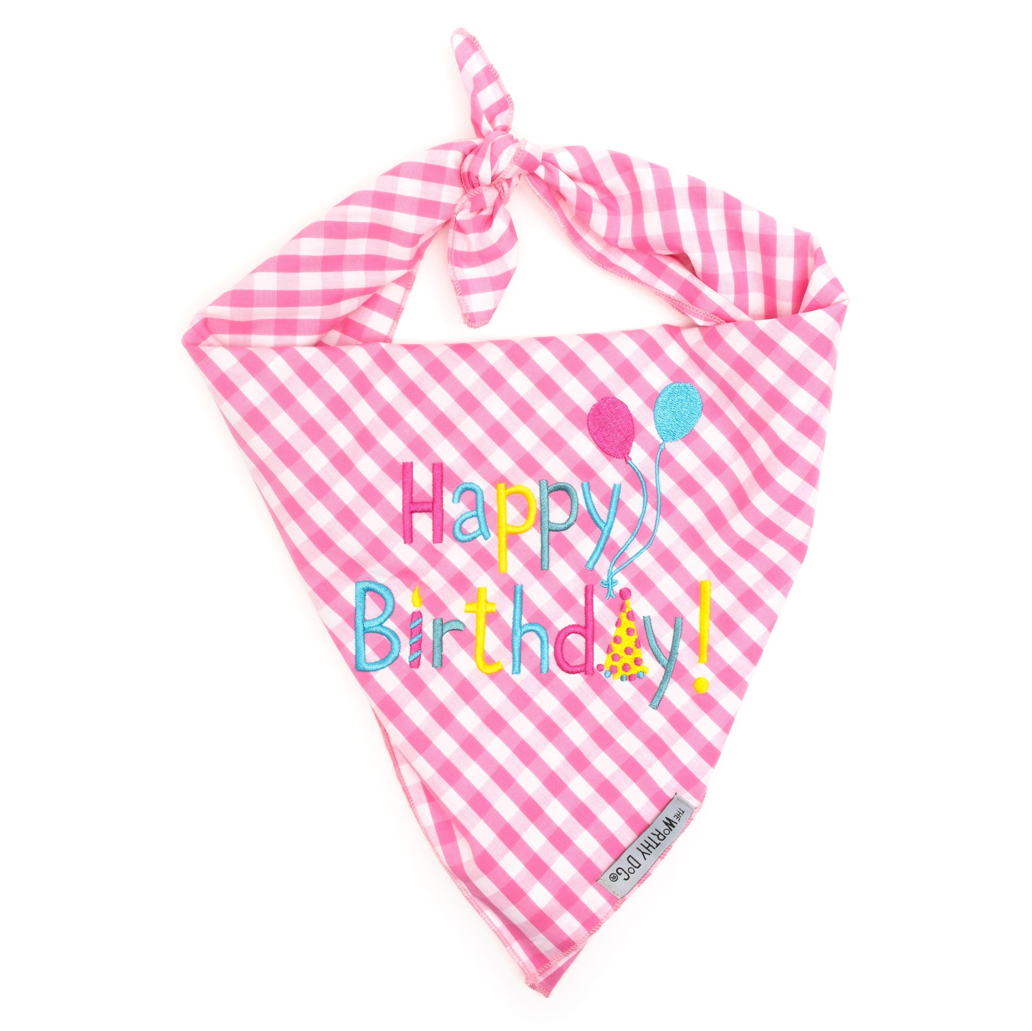 The Worthy Dog Happy Birthday Dog Bandana, Pink, Small