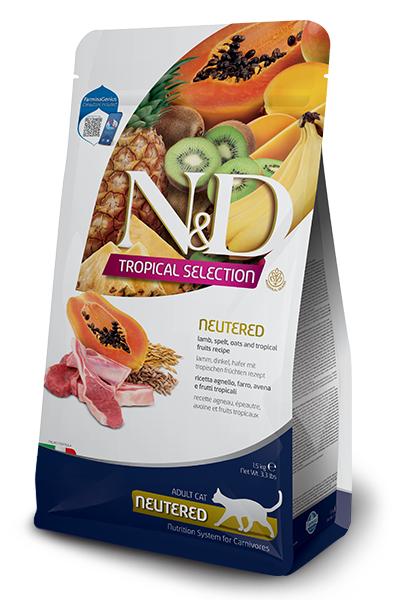 Farmina N&D Tropical Selection Lamb, Spelt, Oats & Tropical Fruits Neutered Dry Cat Food, 11-lb