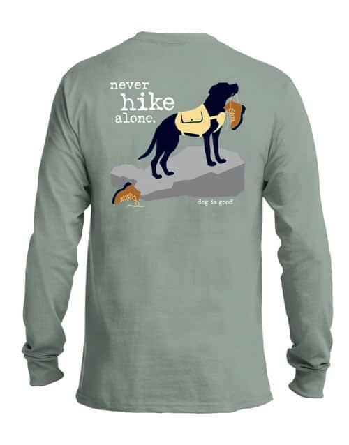 Dog Is Good Never Hike Alone Unisex Long Sleeve T-shirt, Green, X-Large