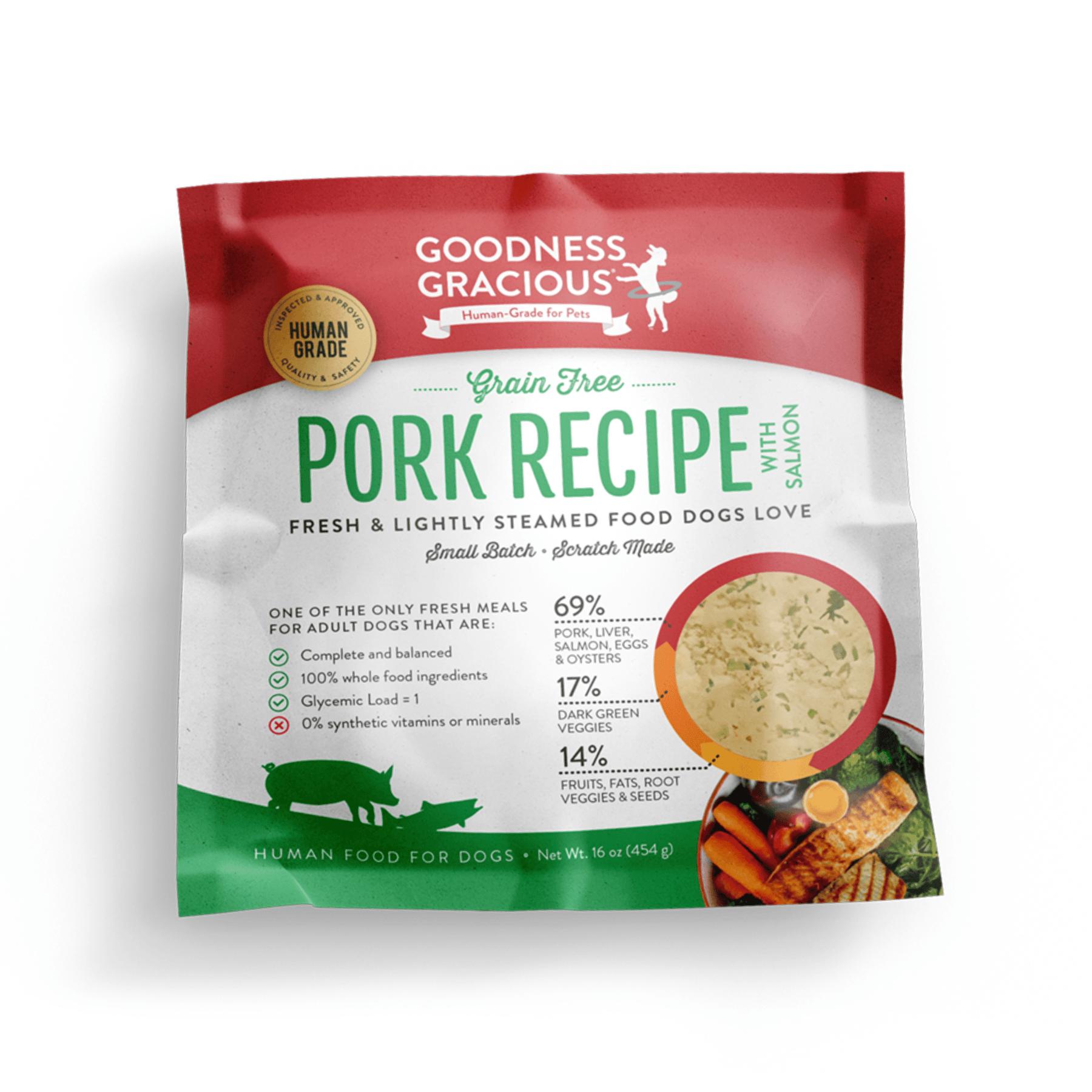 Goodness Gracious Gently Cooked Pork with Salmon Recipe Grain-Free Frozen Dog Food, 16-oz
