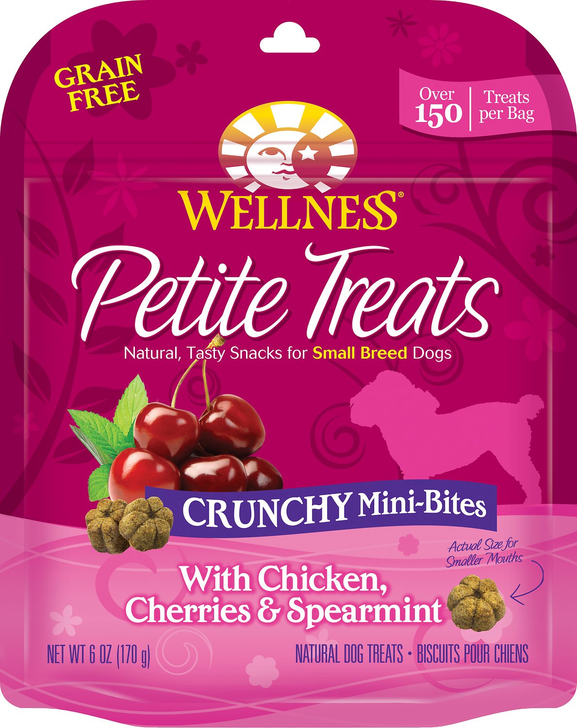 Wellness Petite Treats Crunchy Mini-Bites with Chicken, Cherries & Spearmint Grain-Free Dog Treats, 6-oz (**)