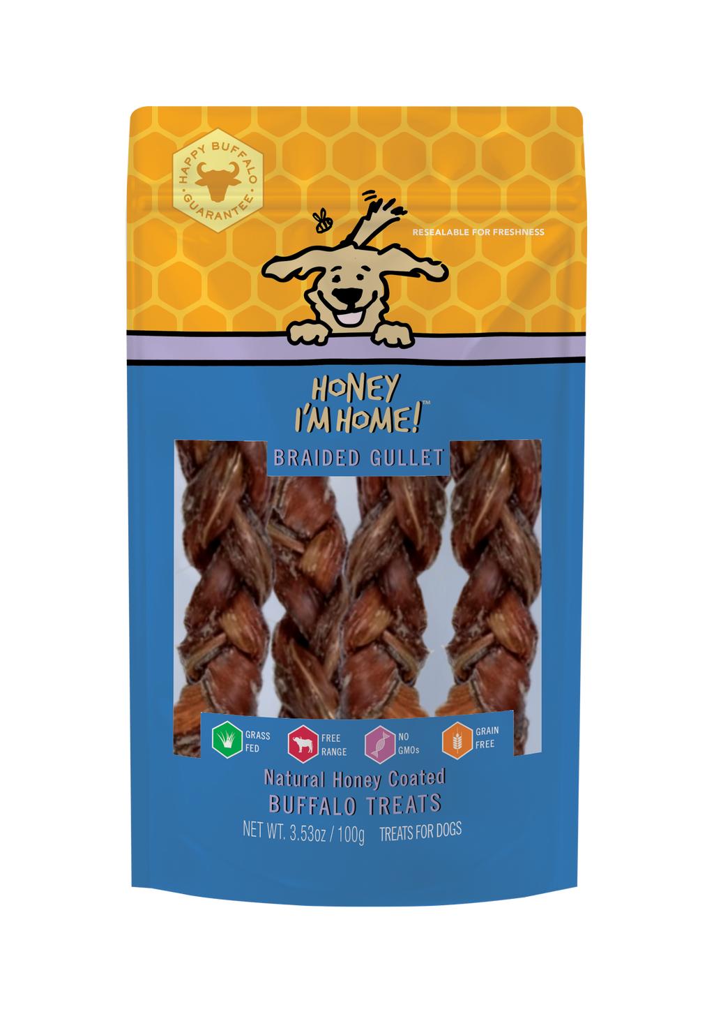 Honey I'm Home Natural Honey Coated Buffalo Braided Gullet Dog Treats