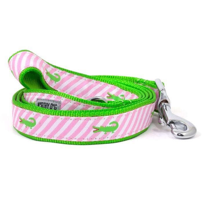 The Worthy Dog Stripe Alligator Dog Leash, Pink