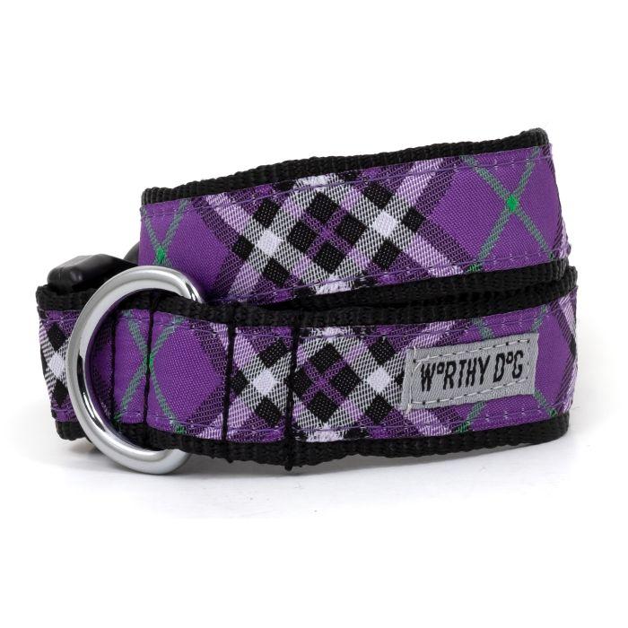 The Worthy Dog Bias Plaid Dog Collar, Purple