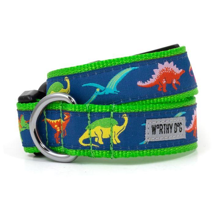 The Worthy Dog Dino Dog Collar, Blue, Small