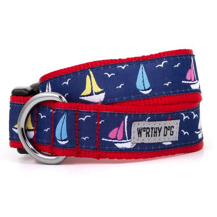 The Worthy Dog Sailboats Dog Collar, Blue, Medium